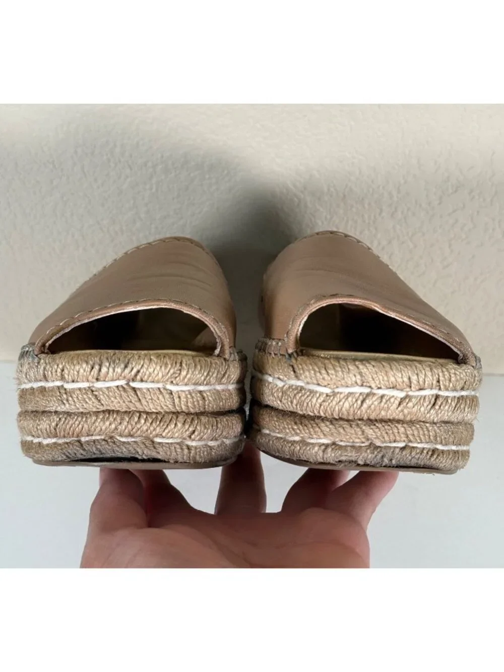 PRADA Women's Napa Leather Peep Toe Platform Espadrilles Naturale Tan - Picture 6 of 13